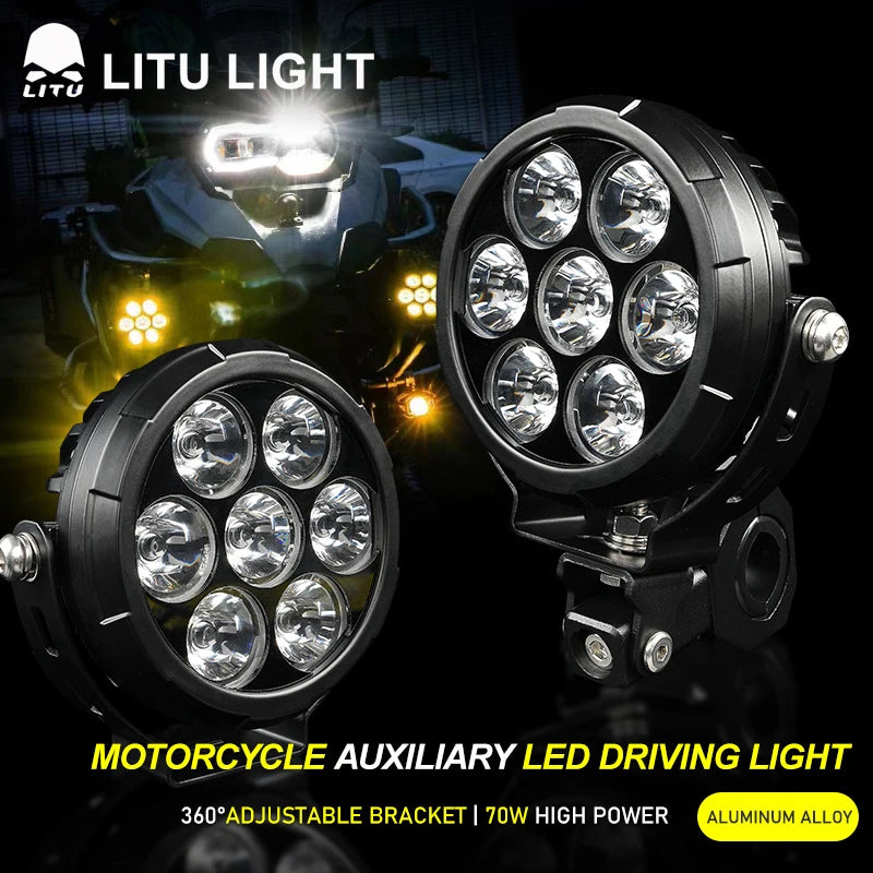 LED Motorcycle Spot Lamp 4.5 Inch 70W LED Driving Lights for Moto Off-Road Truck Tractor 4x4 Work UTV Auxiliary Headlight